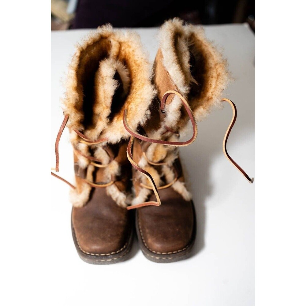 Born Women’s W6949 Nome Brown Leather & Shearling Lined Sherpa Lace Up Boots 6 - Picture 10 of 12